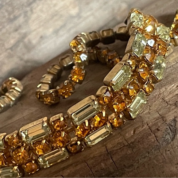 Rhinestone Choker Necklace Topaz Citrine Vintage - Picture 8 of 11